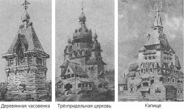 Иллюстрация 1. Деревянная часовенка, Трёхпридельная церковь, Капище.