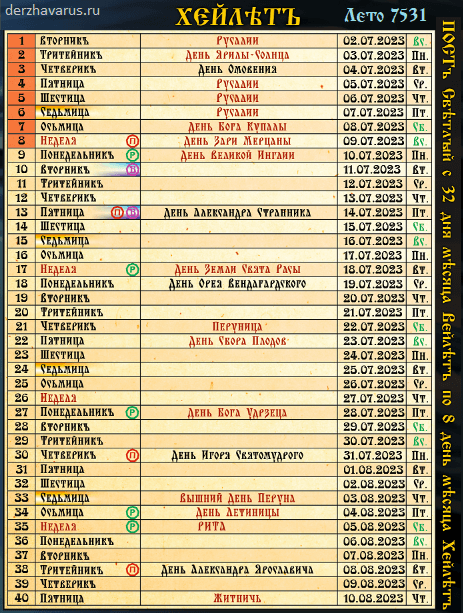 Русские народные праздники / месяц Хейлетъ / День Бога Купалы